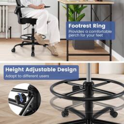 Costway Drafting Chair Mesh Swivel Task Chair Ergonomic Standing Desk Chair in Black - thumbnail 7