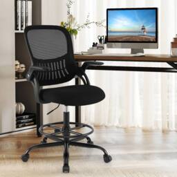 Costway Drafting Chair Mesh Swivel Task Chair Ergonomic Standing Desk Chair in Black - thumbnail 3