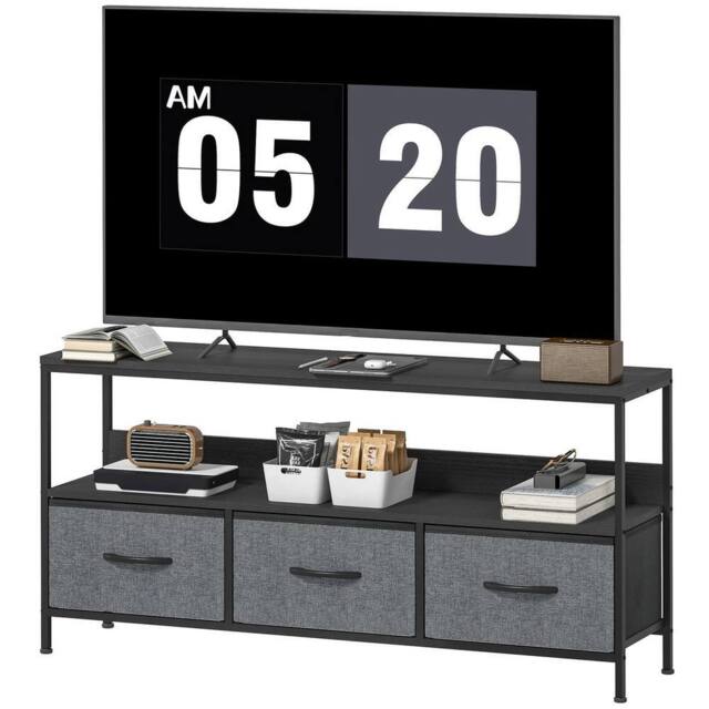 VOGREX Black TV Console 3 Foldable Linen Drawers - image 1