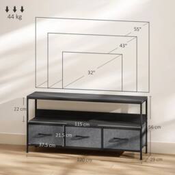 VOGREX Black TV Console 3 Foldable Linen Drawers - thumbnail 2