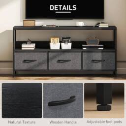 VOGREX Black TV Console 3 Foldable Linen Drawers - thumbnail 4