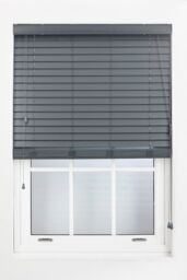 Furnished Dark Grey Faux Wood Venetian Blind - 50mm Slats String Window Blinds for Home & Office - Size: 50 cm width x 150 cm drop