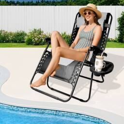 Alivio Set of 2 Padded Gravity Chairs with Cup & Mobile Holder (Black) in Black - thumbnail 6