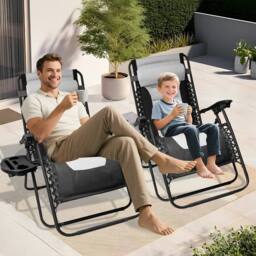 Alivio Set of 2 Padded Gravity Chairs with Cup & Mobile Holder (Black) in Black - thumbnail 7