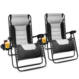 Alivio Set of 2 Padded Gravity Chairs with Cup & Mobile Holder (Black) in Black