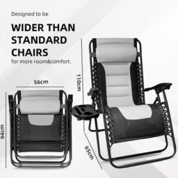 Alivio Set of 2 Padded Gravity Chairs with Cup & Mobile Holder (Black) in Black - thumbnail 4
