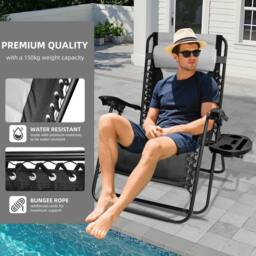 Alivio Set of 2 Padded Gravity Chairs with Cup & Mobile Holder (Black) in Black - thumbnail 2