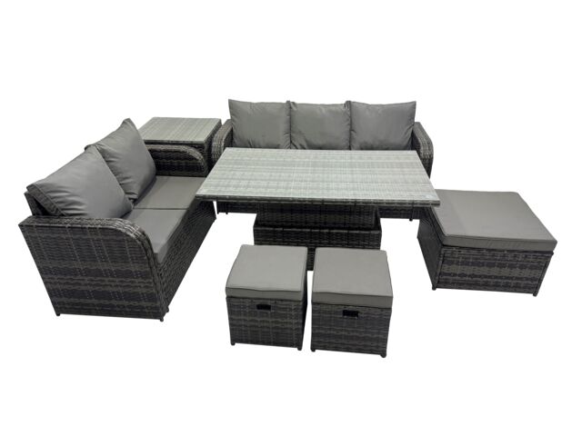 Fimous Rattan Garden Furniture Set 8-seater with 3 Footstools Side Table in Dark Grey - image 1