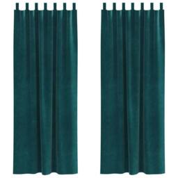 Berkfield Home Blackout Curtains with Hanging Loops 2 pcs Dark Green Velvet in Teal