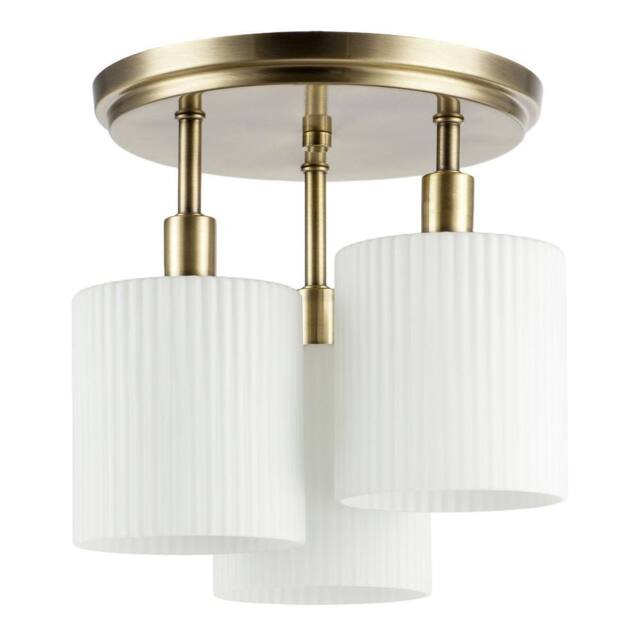 Happy Homewares Designer Semi Flush Ceiling Light with Fluted Opal Glass Shades in Metallic Gold - image 1