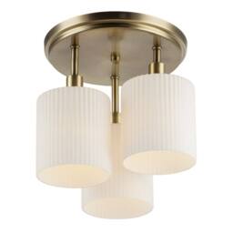 Happy Homewares Designer Semi Flush Ceiling Light with Fluted Opal Glass Shades in Metallic Gold - thumbnail 3