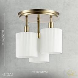 Happy Homewares Designer Semi Flush Ceiling Light with Fluted Opal Glass Shades in Metallic Gold - thumbnail 7