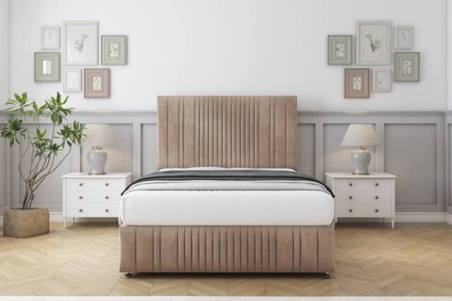"Comfort Beds The Foxy Naples Divan Set 2 Drawers-26"" Headboard-Footboard in Light Brown - Size: Single" - image 1