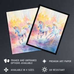 "Artery8 Dreamy Rainbow Unicorns in Pastel Colour Forest Framed Wall Art - Size: W12"" x H16""" - thumbnail 2