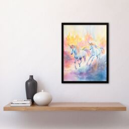 "Artery8 Dreamy Rainbow Unicorns in Pastel Colour Forest Framed Wall Art - Size: W12"" x H16""" - thumbnail 4