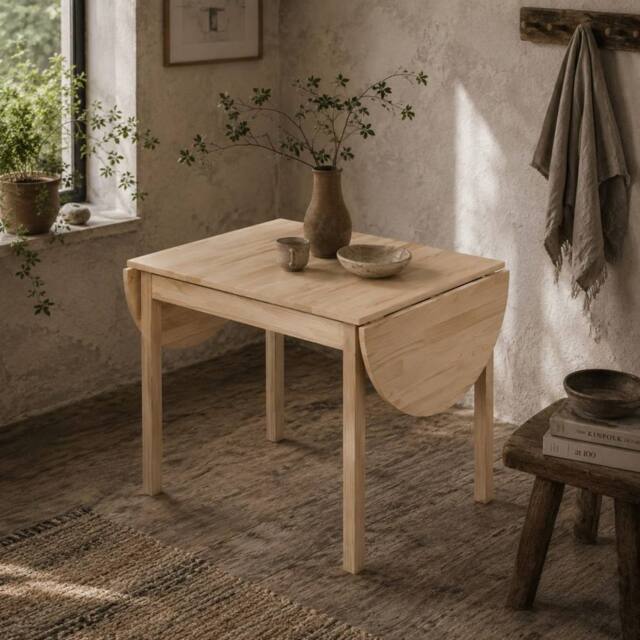 Wyld Haus Fico Pine Drop Leaf Dining Table Natural Wood Seats 4 - 6 - image 1
