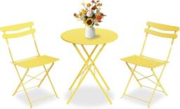 London Boutique Folding 3-Piece Metal Bistro Set Outdoor Patio Round Table & 2 Chairs in Yellow - thumbnail 2