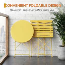 London Boutique Folding 3-Piece Metal Bistro Set Outdoor Patio Round Table & 2 Chairs in Yellow - thumbnail 5