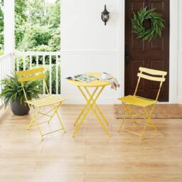 London Boutique Folding 3-Piece Metal Bistro Set Outdoor Patio Round Table & 2 Chairs in Yellow - thumbnail 1