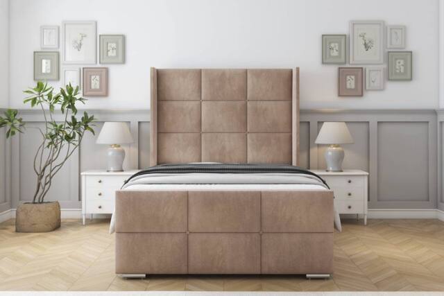 "Sloomy Beaumont Naples Frame-Mattress-50"" Upholstered Wingback Headboard in Light Brown - Size: Small Single" - image 1