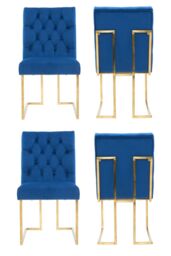 Life Interiors Set of 4 Siena Luxury Tufted Velvet Dining Chairs with Gold Frame in Blue - thumbnail 1