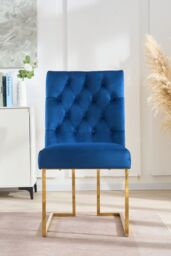 Life Interiors Set of 4 Siena Luxury Tufted Velvet Dining Chairs with Gold Frame in Blue - thumbnail 2