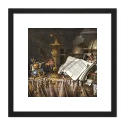 Artery8 Collier Vanitas Still Life Crown Gold Painting 8X8 Inch Square Wooden Framed Wall Art Print Picture with Mount in Black - thumbnail 1