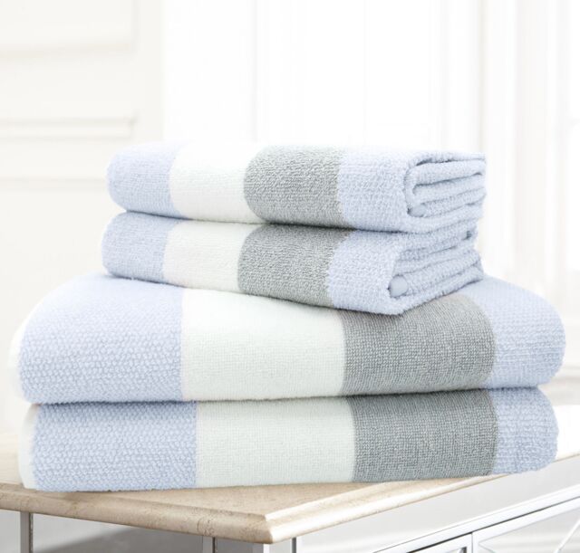Velosso 4pc Striped Cotton Hand & Bath Towel Set - Soft & Absorbent Cotton Towels in Bright Yellow