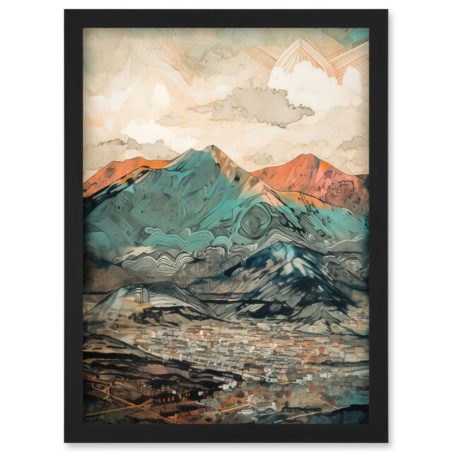 Artery8 Sunrise in Lienz Austria City Under Mountain Range Artwork Framed Wall Art Print A4 in Black - image 1