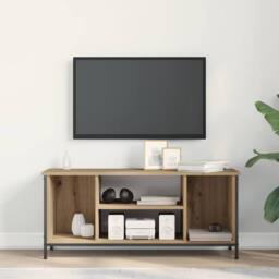 Berkfield Home TV Stand Artisan Oak Engineered Wood, Metal 102 x 35 x 45 cm in Brown - thumbnail 4