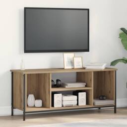 Berkfield Home TV Stand Artisan Oak Engineered Wood, Metal 102 x 35 x 45 cm in Brown - thumbnail 2