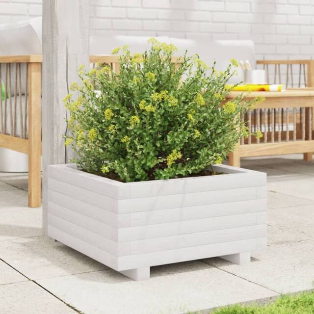 Berkfield Home Decorative Garden Planter White 50x50x26.5 cm Solid Wood Pine - image 1