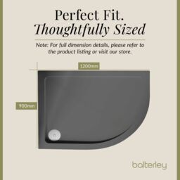 Balterley Premium Shower Tray - Right Hand Offset Quadrant - 1200mm x 900mm - Slate Grey - thumbnail 5