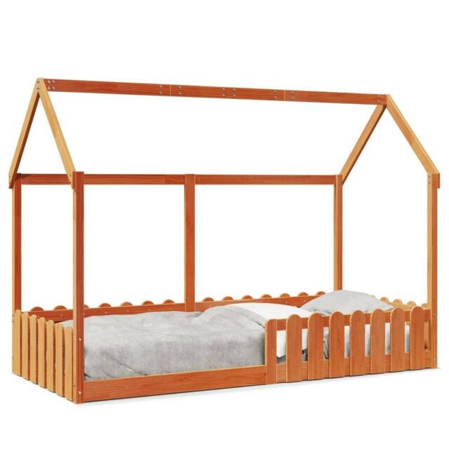 Berkfield Home Kids' House Bed Frame without Mattress Wax Brown 90x200 cm - image 1