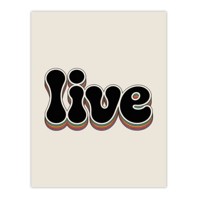 "Artery8 Live Bold Retro Rainbow Font Word Typography Wall Art Print in Beige - Size: W12"" x H16""" - image 1