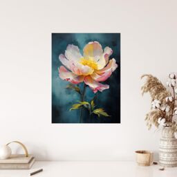 "Wee Blue Coo Wall Art Print Peony Pleasure Oil Painting Blue Pink Orange Single Flower Spring Bloom Floral Poster - Size: W24"" x H32""" - thumbnail 4