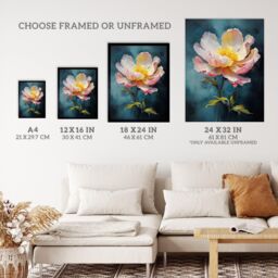 "Wee Blue Coo Wall Art Print Peony Pleasure Oil Painting Blue Pink Orange Single Flower Spring Bloom Floral Poster - Size: W24"" x H32""" - thumbnail 3