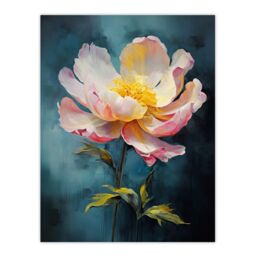 "Wee Blue Coo Wall Art Print Peony Pleasure Oil Painting Blue Pink Orange Single Flower Spring Bloom Floral Poster - Size: W24"" x H32""" - thumbnail 1