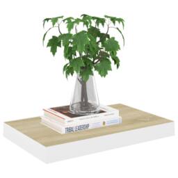 Berkfield Home Floating Wall Shelf Oak & White 40x23x3.8 cm MDF in Light Brown - thumbnail 3