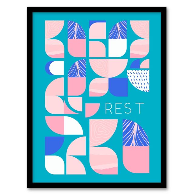 "Wee Blue Coo Wall Art Print Chill Pattern Rest Quote Affirmation Calm Teal Spa Art Framed in Blue - Size: W12"" x H16""" - image 1