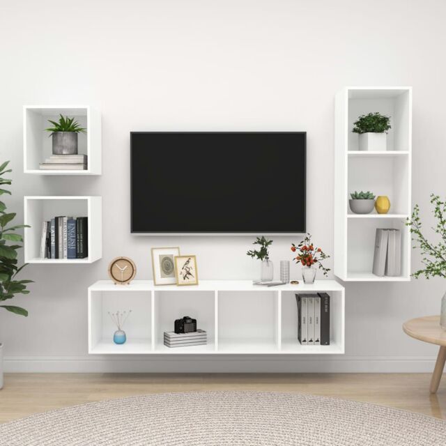Berkfield Home 4 Piece TV Cabinet Set White Engineered Wood - image 1