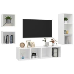 Berkfield Home 4 Piece TV Cabinet Set White Engineered Wood - thumbnail 3