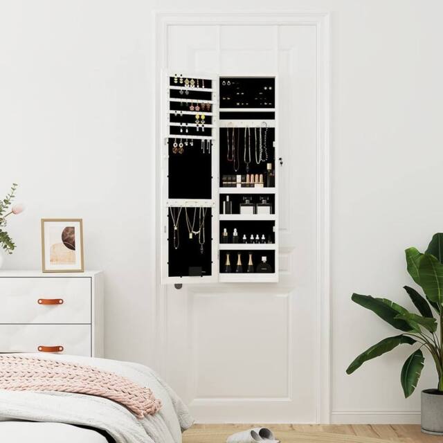 Berkfield Home Mirror Jewellery Cabinet with LED Lights Wall Mounted White - image 1