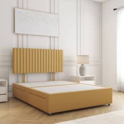 "BSSPOKE Brooke Divan Bed Plush Velvet 24""Headboard & No Drawers No Mattress in Mustard - Size: Single" - thumbnail 1