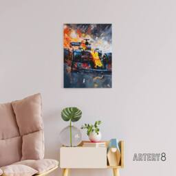 "Artery8 Grand Prix Race Car Track Action Shot Canvas Wall Art Print in Orange - Size: W24"" x H32""" - thumbnail 3