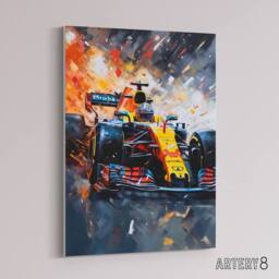 "Artery8 Grand Prix Race Car Track Action Shot Canvas Wall Art Print in Orange - Size: W24"" x H32""" - thumbnail 2