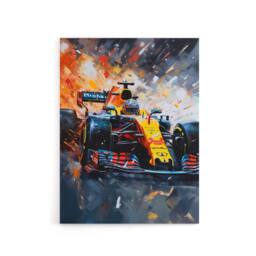 "Artery8 Grand Prix Race Car Track Action Shot Canvas Wall Art Print in Orange - Size: W24"" x H32""" - thumbnail 1