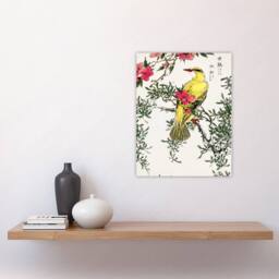 "Artery8 Bush Warbler & Drooping Peach Tree Vintage Wall Art Print Kashu - Size: W12"" x H16""" - thumbnail 4