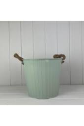 KDMD Sage Green Round Tapered Zinc Planter with Rope Ears & Drainage Hole in Pale Green