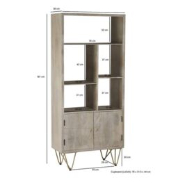 Indian Hub Large Bookcase with 2 Door - Solid Mango Wood - L35 x W80 x H180 cm - Light Gold in Brown - thumbnail 4